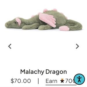 Jellycat MALACHY Dragon NWT + JELLYCAT Dustbag
